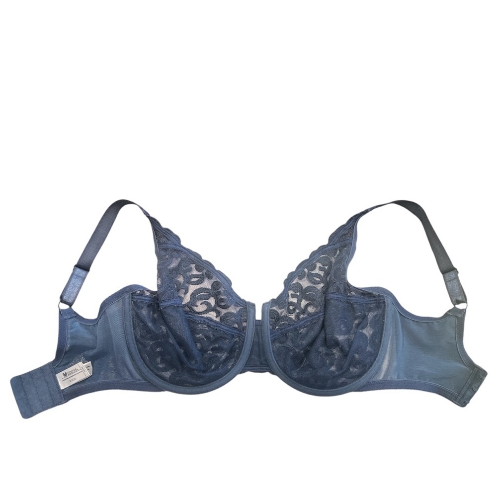Wacoal arabesque lace full coverage semi sheer underwire slate blue 32DDD - Picture 3 of 4